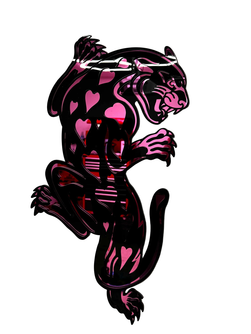 Pink Hearted Mirror Acrylic Panther Wall Hanging