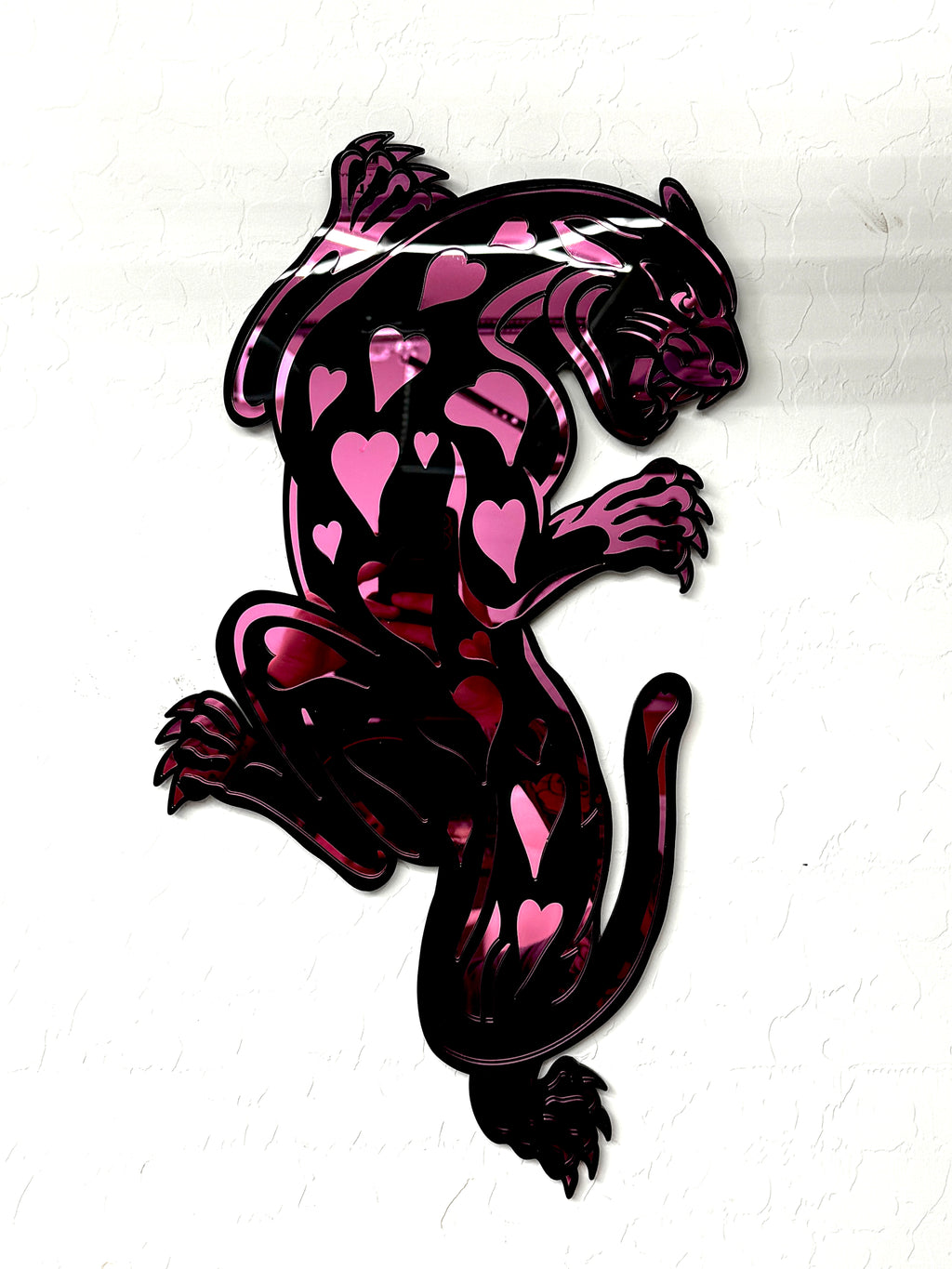 Pink Hearted Mirror Acrylic Panther Wall Hanging