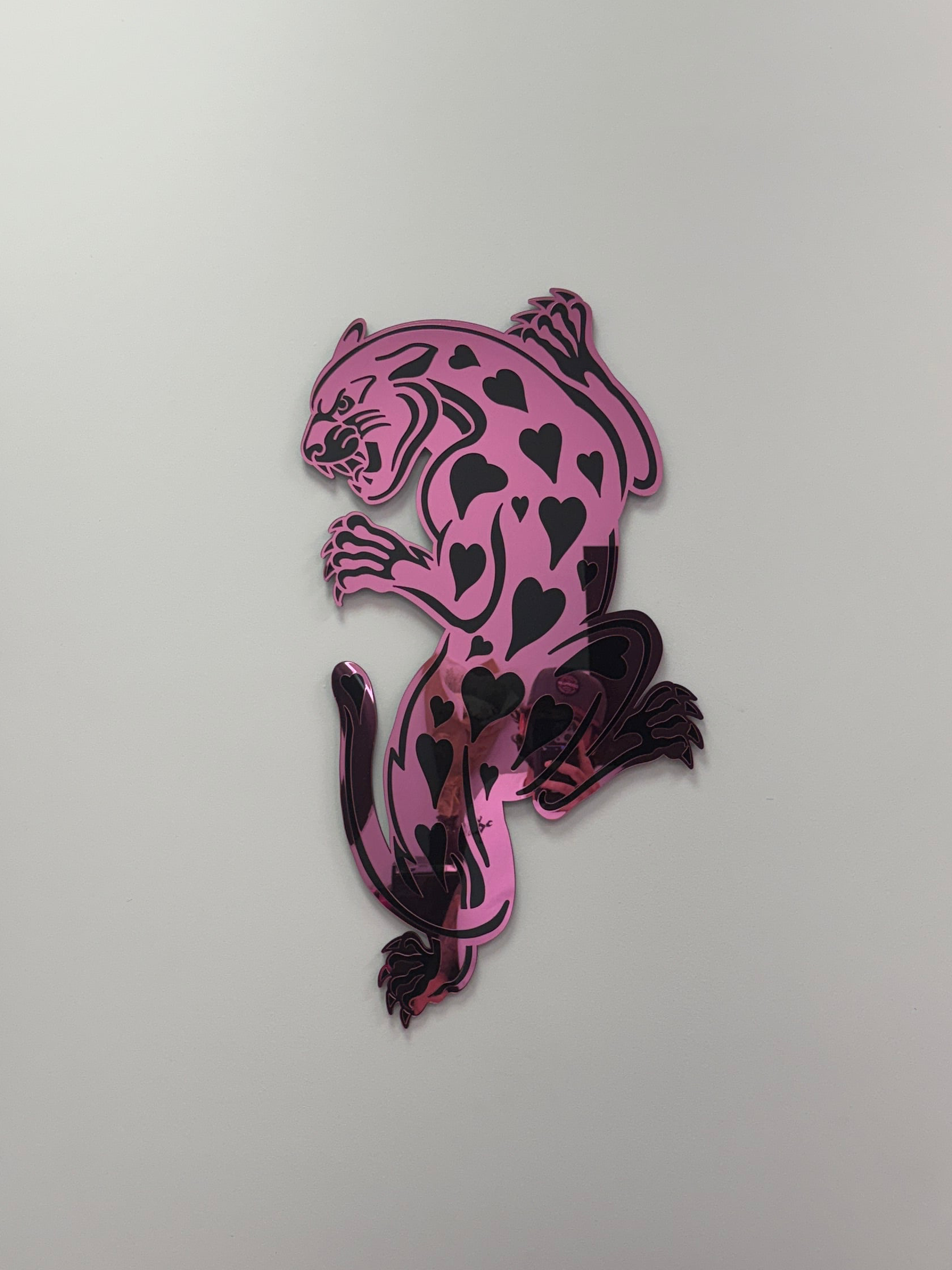 Black Hearted / Pink Body Mirror Acrylic Panther Wall Hanging