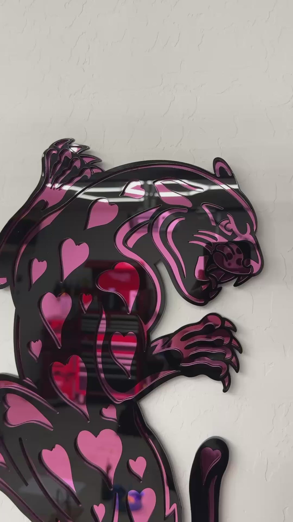 Pink Hearted Mirror Acrylic Panther Wall Hanging