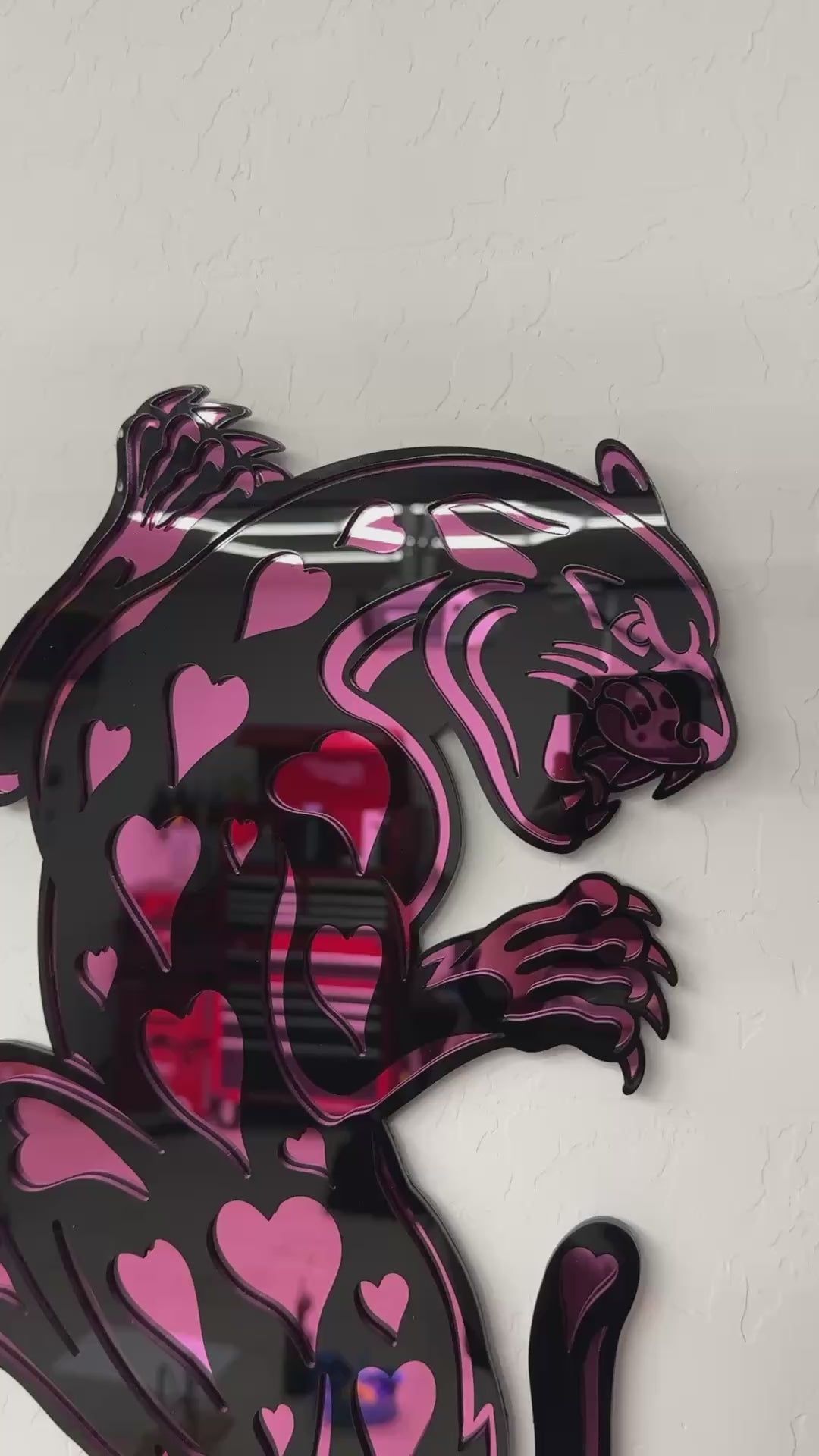 Pink Hearted Mirror Acrylic Panther Wall Hanging